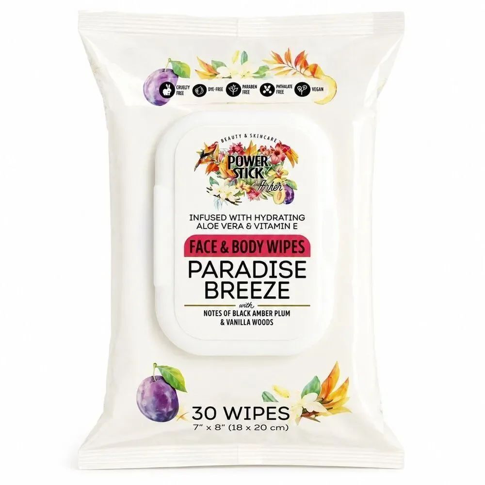 Power Stick For Her Hydrating Face & Body Wipes Paradise Breeze 30 Ct Beauty